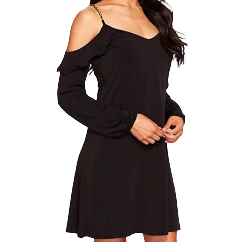 Michael Kors Black Mini Dress with Gold Chain Hardware